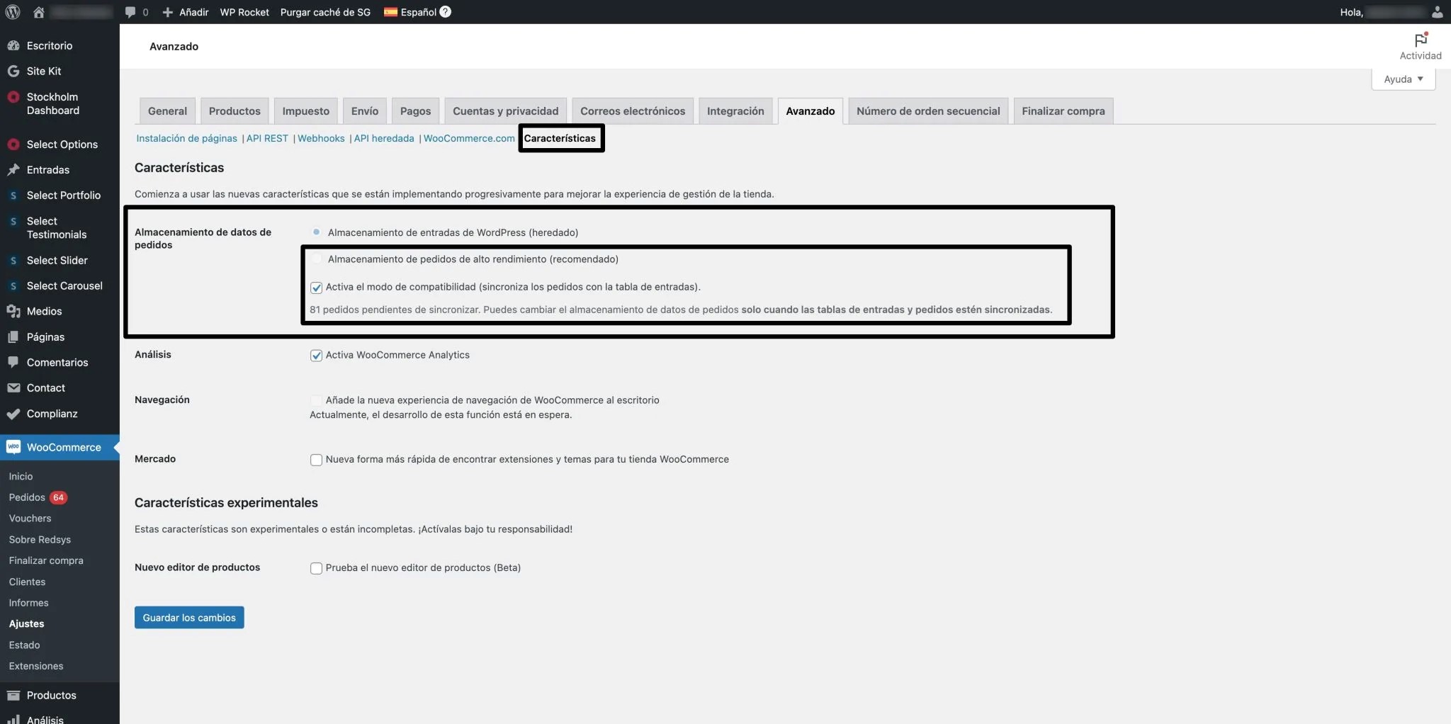 HPOS activar el almacenamiento de pedidos